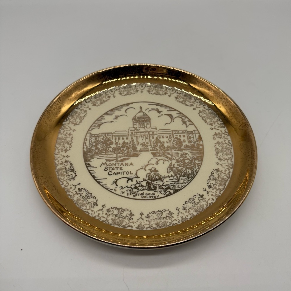 Montana Crest-O-Gold Sabin Warranted 22k Vintage Collector State Souvenir Plate